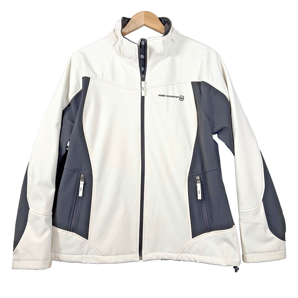 Free Country Women's Jacket XL White and Grey Full Zip No Hood Cross Country Ski